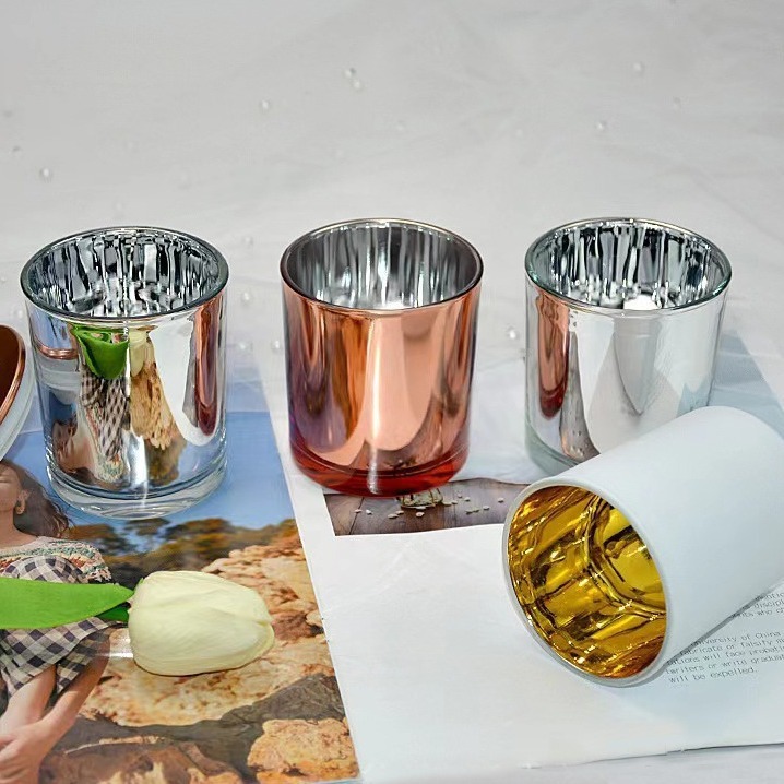 キャンドルカップアロマセラピー色電気メッキガラスカップ DIY 色グラデーション燭台蓋付きハイエンド家の装飾卸売|undefined