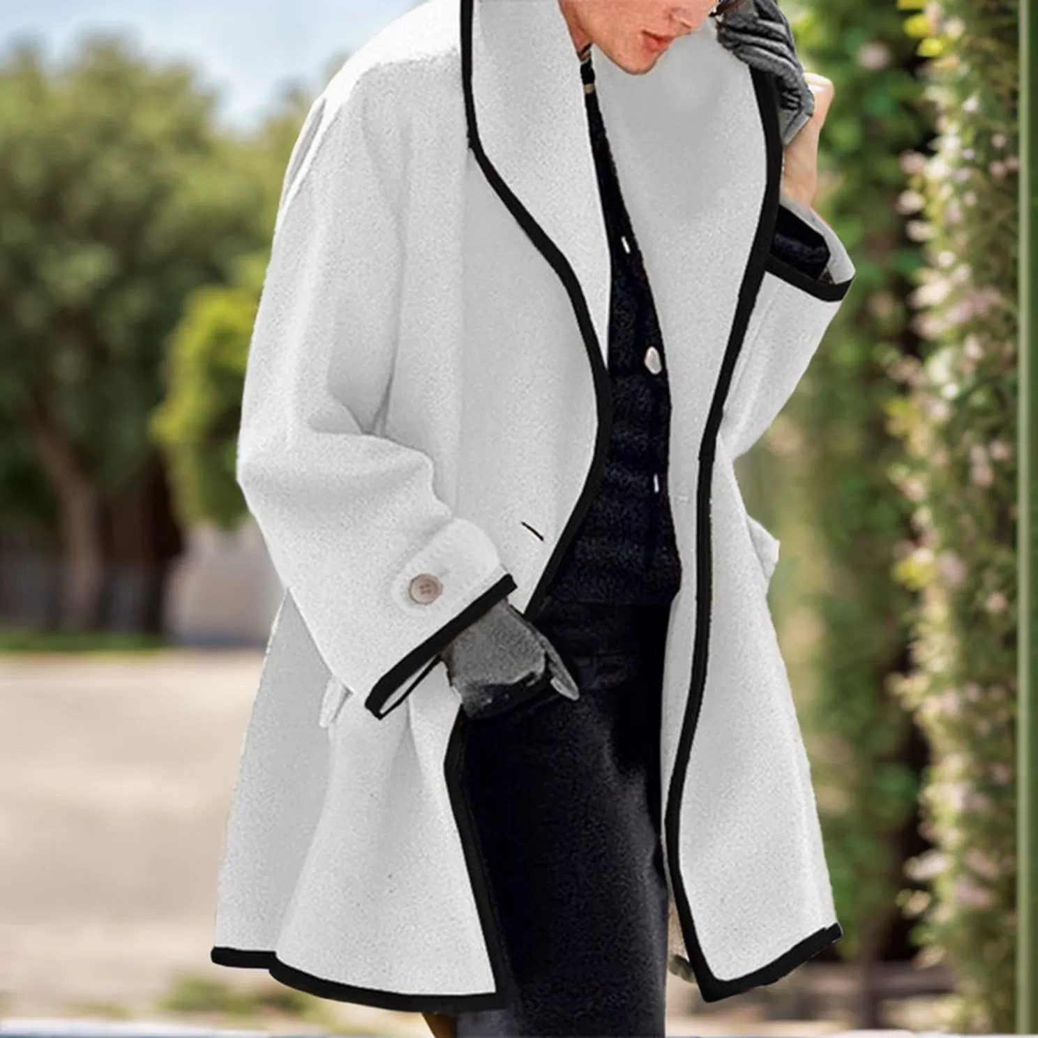 Fashionable demi-season multicoloured hoody, woolen coat, colored tape, jacket, round collar