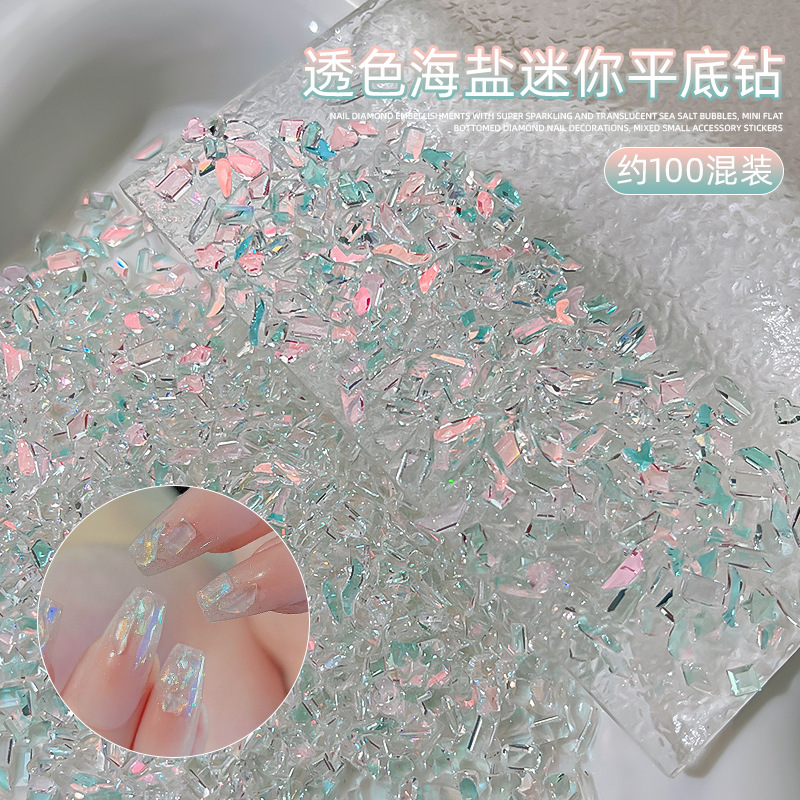 Sea Salt Bubble Nail Art Irregular-Shaped Rhinestones Small Size Transparent Colorful Aurora Mixed Nail Decorations Wholesale Irregular Flat-Bottom Rhinestones