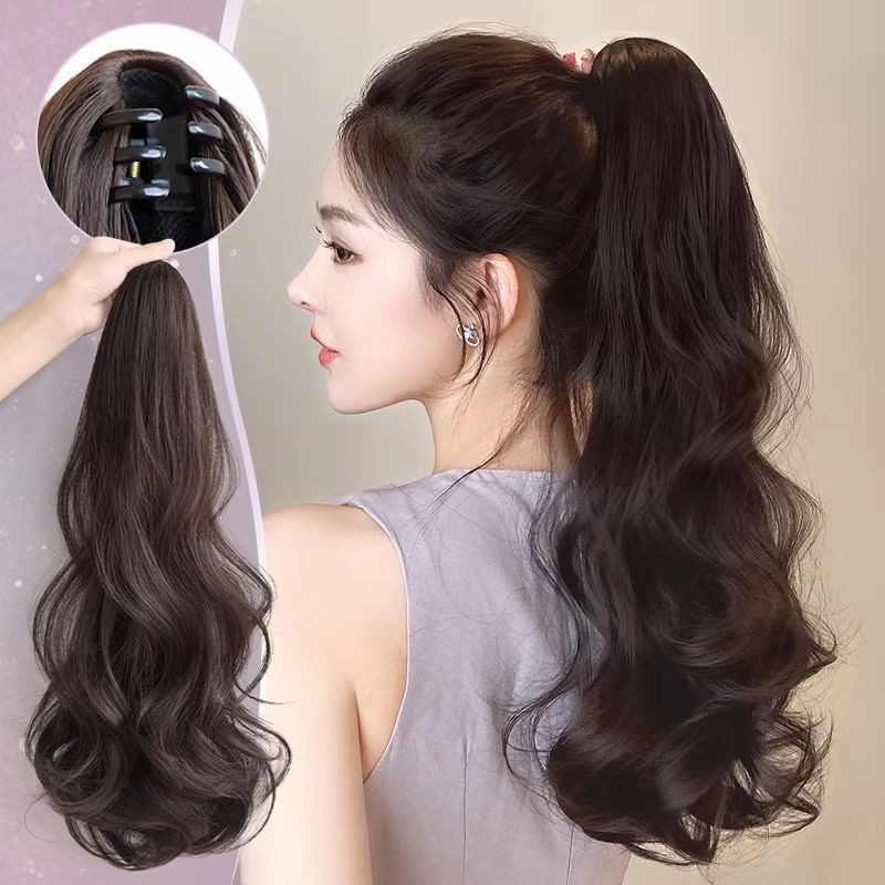 Long Wavy Ponytail Short Curly Hair for Women, Long Hair Internet Celebrity Claw Clip Ponytail, Natural Long Curly Braids, Can Be Styled into a High Ponytail