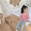 T-shirt, autumn long-sleeve, flowered, open shoulders, for 3-8 years old