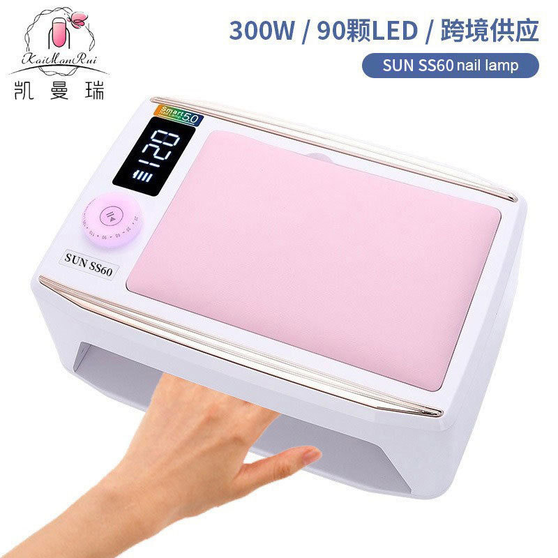 300W de alta potencia de la lámpara de manicuras de 6 velocidades de tiempo de manicuras de la lámpara de horneado desmontable almohada de mano para usar luz de terapia de uñas transfronteriza
