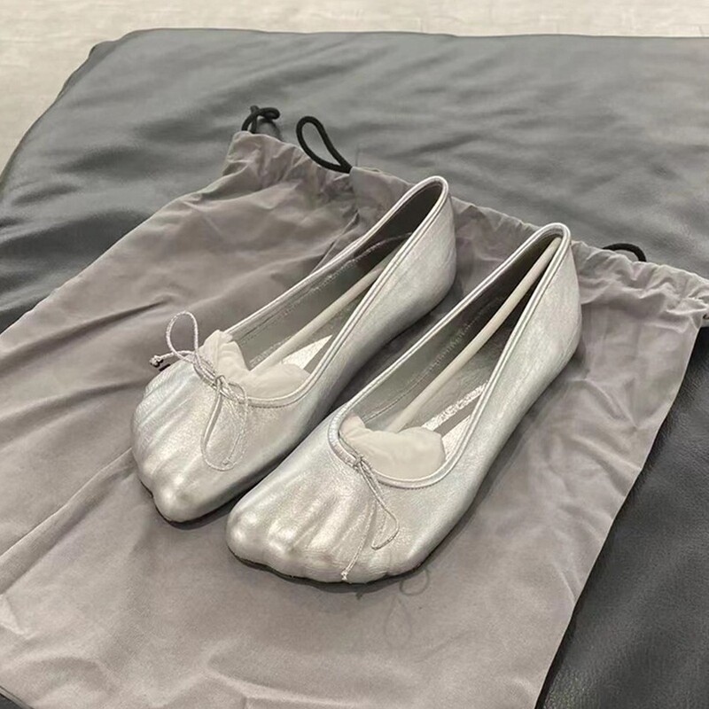 Sheepskin Edition ~ Internet Celebrity Explosions Niche Toe Shoes Bow Genuine Leather Single Shoes Women's Flat Slip-on Lazy Women's Shoes