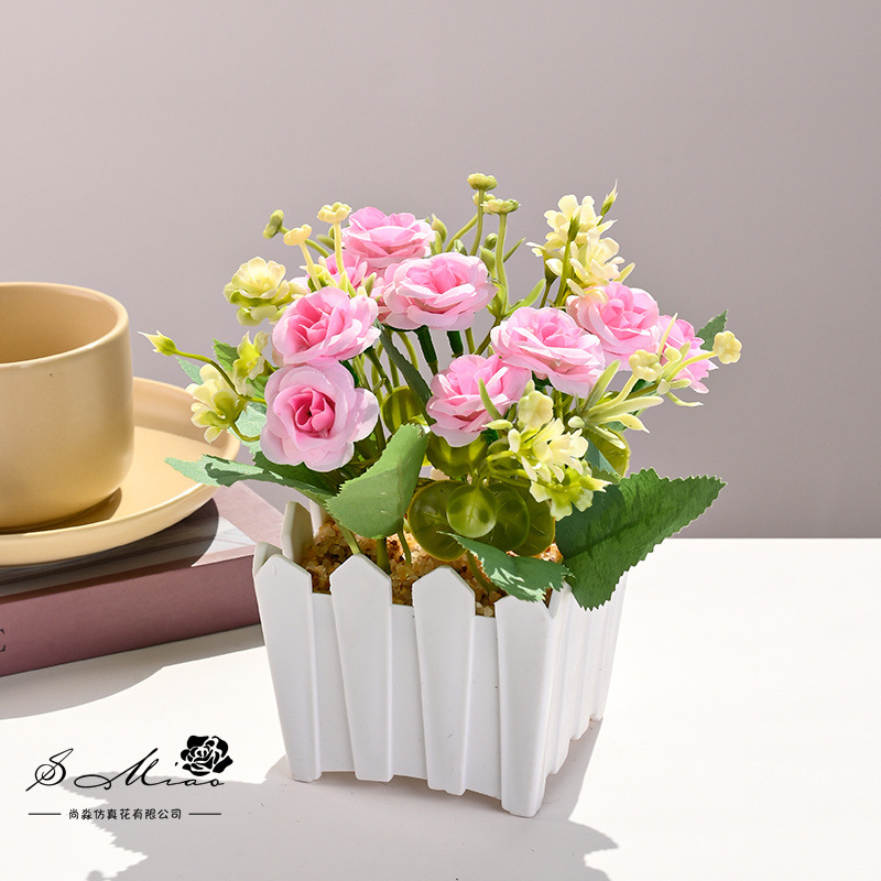 10 bonsái de cerca de rosa pequeña flor de simulación creativa decoración de estudio fotográfico para el hogar decoración planta verde artificial simulación planta en maceta image 4