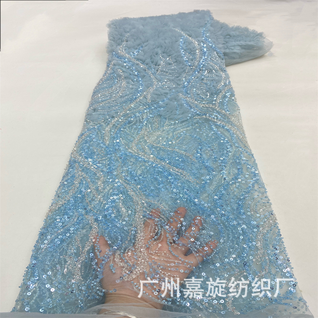 Spot Europa y Estados Unidos cuentas bicolores de diseño de posicionamiento completo más malla tridimensional encaje floral vestido de boda rendimiento vestido de tela