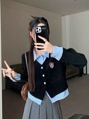 时尚百搭灯芯绒学院风2025长袖衬衫秋季上衣女新款假两件减龄盐系