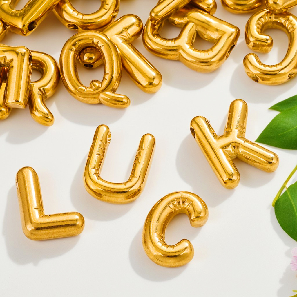 10g Weight PVD Coated Gold Plating Process 5 PCS/Package 304 Stainless Steel PVD Coated Real Gold Plated Letter Pendant DIY Jewelry Accessories