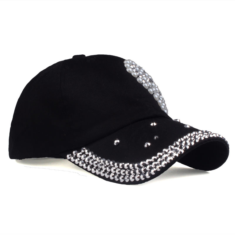Summer, Spring, Autumn Season Women'S Gender Women's Fashion Heart Shape Rhinestone Pearl Baseball Cap