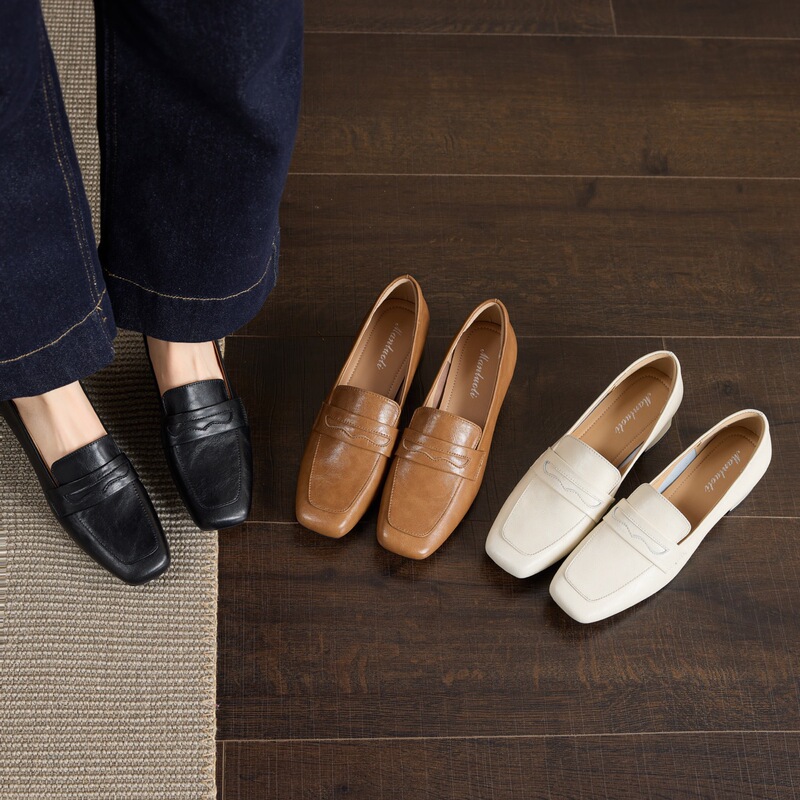 Factory Direct Supply 2026 New Style Square-Toe Slip-On Loafers for Women, French Retro Leather Shoes with Chunky High Heels Factory Direct Supply 2026 New Style Square-Toe Slip-On Loafers for Women, French Retro Leather Shoes with Chunky High Heels