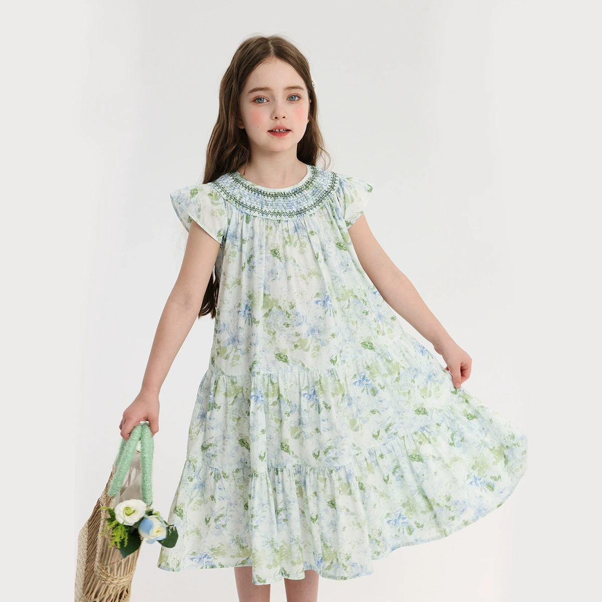 布丁哈鲁 Summer summer clothes, children's long skirt, cotton dress, flowered