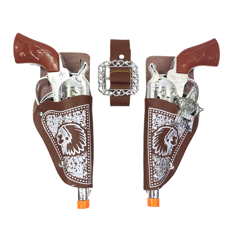 Juguete de rol para niños pistola de fuego galvanizado doble vaquero funda cinturón insignia vaquero pistola