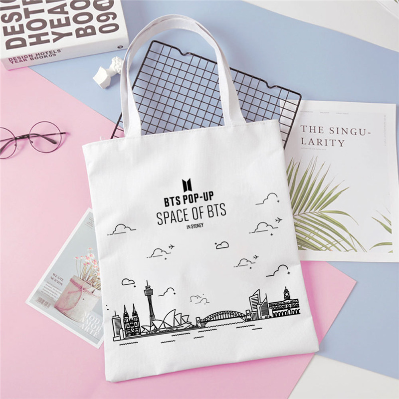 防弹少年团十周年纪念帆布袋 单曲 同款手提袋 黑白百搭包