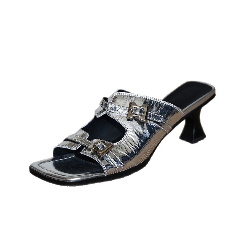 2026 nuevos zapatos de playa negros de verano zapatillas de cabeza cuadrada zapatillas de tacones bajos image 5