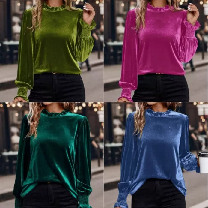 女式T恤时尚秋冬季亚马逊欧美女装新款时尚打揽休闲长袖上衣女