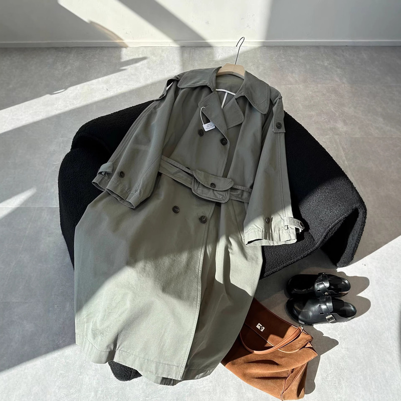 That's It! Korean Style! Lc4100+! Loose Fit Double-Breasted Mini Waist Bag Trench Coat