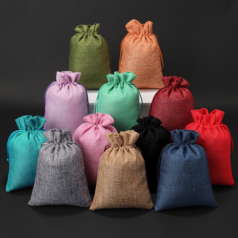 Linen Drawstring Bag Christmas Gift Bag Jewelry Printed Logo Toy Bracelet Small Cloth Bag Drawstring Linen Bag Customization
