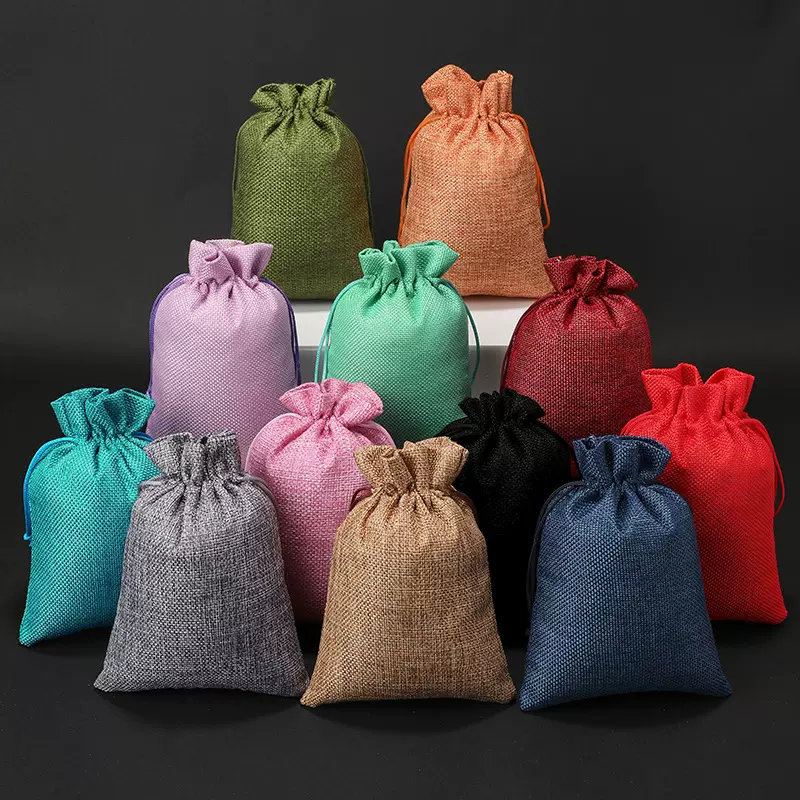 麻布束口袋圣诞礼品袋首饰印logo文玩手串小布袋抽绳麻布袋子定制