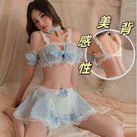新款情趣内衣性感镂空露开蝴蝶结格子可爱女佣制服套装 949