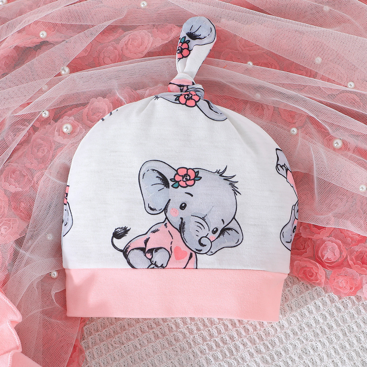 Nouveau haut mignon d'éléphant + pantalon imprimé + chapeau trois pièces pour filles automne 2024 INS_voghion.com