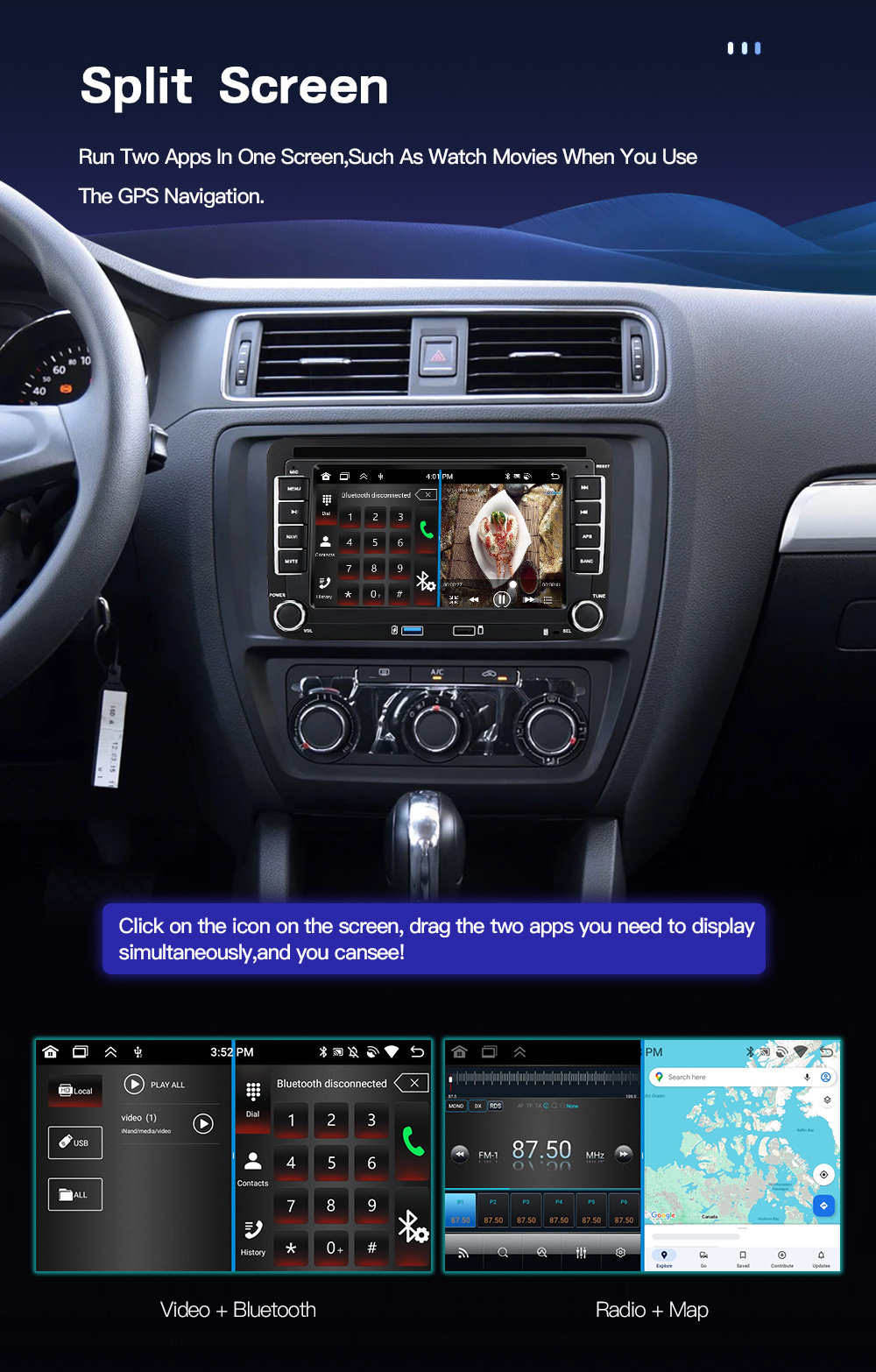 Applicable to Volkswagen Skoda Seat Universal Central Control Display Large Screen Car Carplay Navigation Integrated Machine