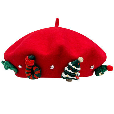 Boina roja de invierno, regalos de Navidad, lana roja, boina para niños, sombrero de invierno japonés.