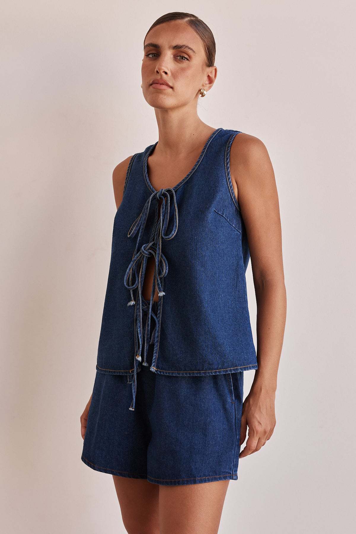 182g Weight Sleeveless Sleeve Length Cotton, Polyester, Denim Fabric Type Shorts Co-ord Set Sets Type 2 Pieces Set, 1 PCS/Package Quantity Holiday, Banquet, Selfie Occasion Round Neck Neckline Pocket Function Regular Fit Fit Type Solid Color Pattern Summer Season Women's Gender Casual, Elegant, Streetwear Style Holiday Banquet Selfie Women's Casual Elegant Streetwear Solid Color Cotton Polyester Denim Shorts Co-ord Set Shorts Sets 15
