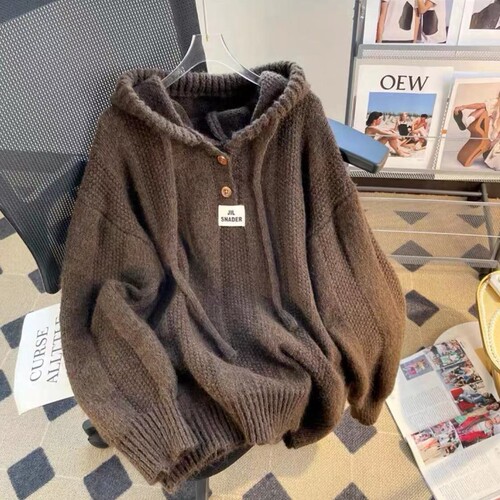 Korean Loose and Lazy Style Hooded Sweatshirt for Women - Spring and Autumn 2024 New Arrival Soft and Thick Drawstring Knit Sweatshirt Trend