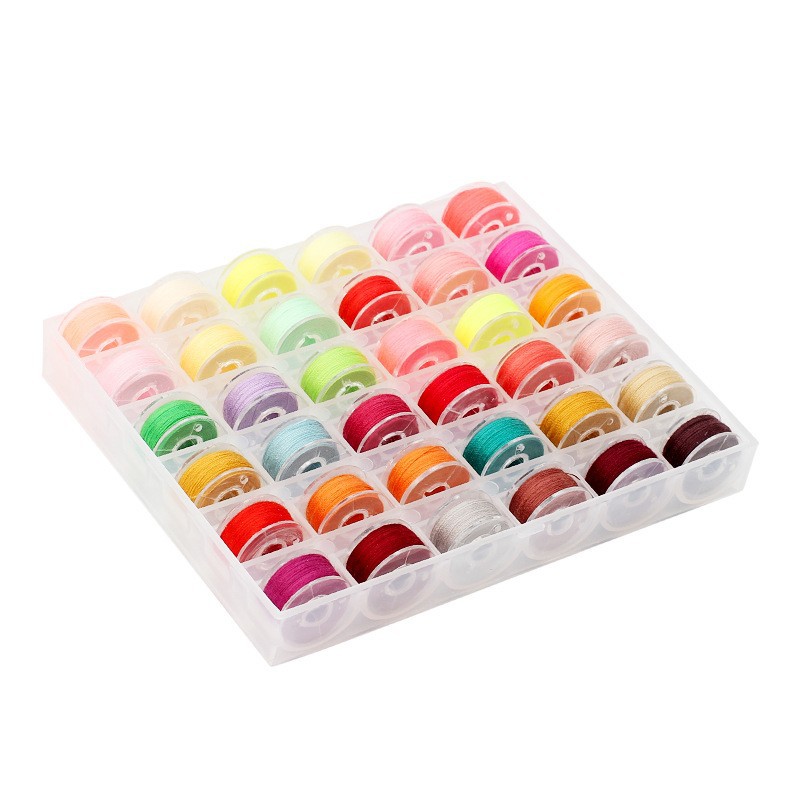 Caja de bobina transparente de 36 rejillas con bobina de hilo con color fijo color brillante color frío Color 36 color hilo de coser en caja de bobina