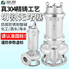 藤原工业防腐潜水泵不锈钢酒水大流量抽水化工耐酸碱切割式污水泵