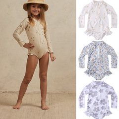 Summer Children's One-piece Long-sleeve Sun Protection Swimwear, European and American Style, Instagram Beach Vacation Cute Hot Spring Swimwear, New Arrival