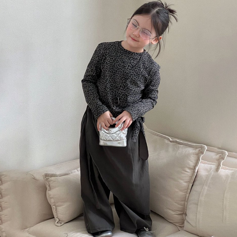 女童韩版秋季新款豹纹洋气上衣2025百搭设计感纯色休闲裤两件套潮|undefined