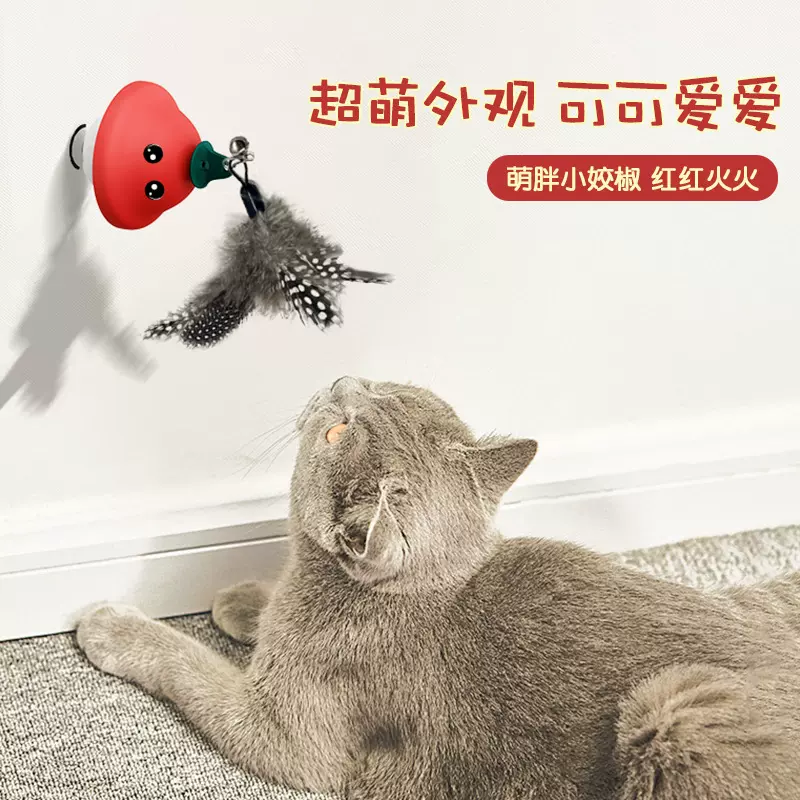 亚马逊新品拉绳式可收缩逗猫棒猫咪自嗨解闷神器仿真鸟毛替换头