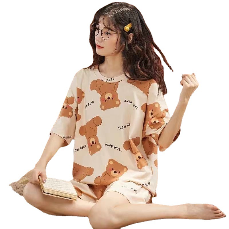 Pijamas de verano de las mujeres más el tamaño ins moda lindo pantalones cortos de manga corta estudiante de verano Delgado desgaste del hogar traje de dos piezas