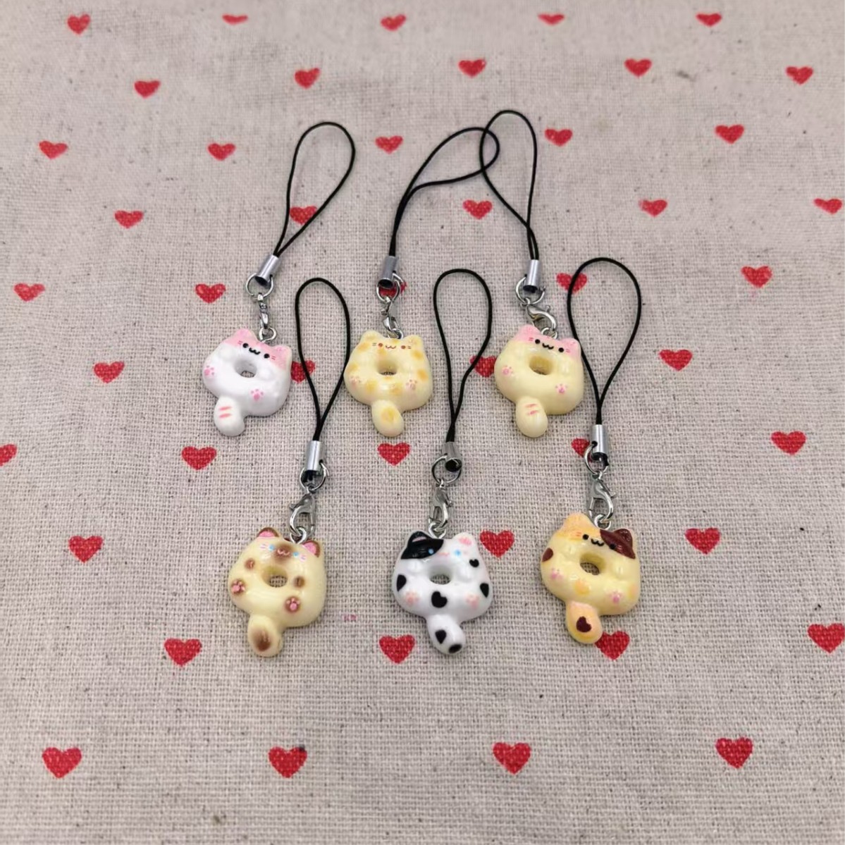 귀여운 고양이 도넛 휴대 전화 로프 재미있는 만화 음식 놀이 가방 펜던트 커플 여자 친구 선물 액세서리 보석