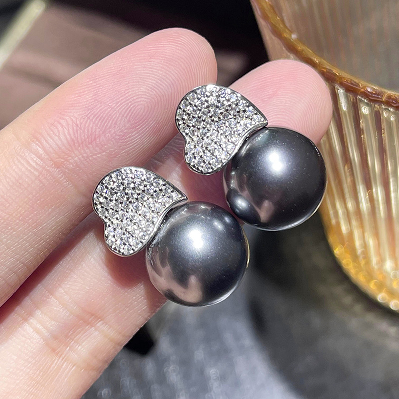 Zhuang Live joyería nueva S925 plata con incrustaciones Aubey Madre de las mujeres europeas y americanas moda gris perlas traje 16mm 14mm