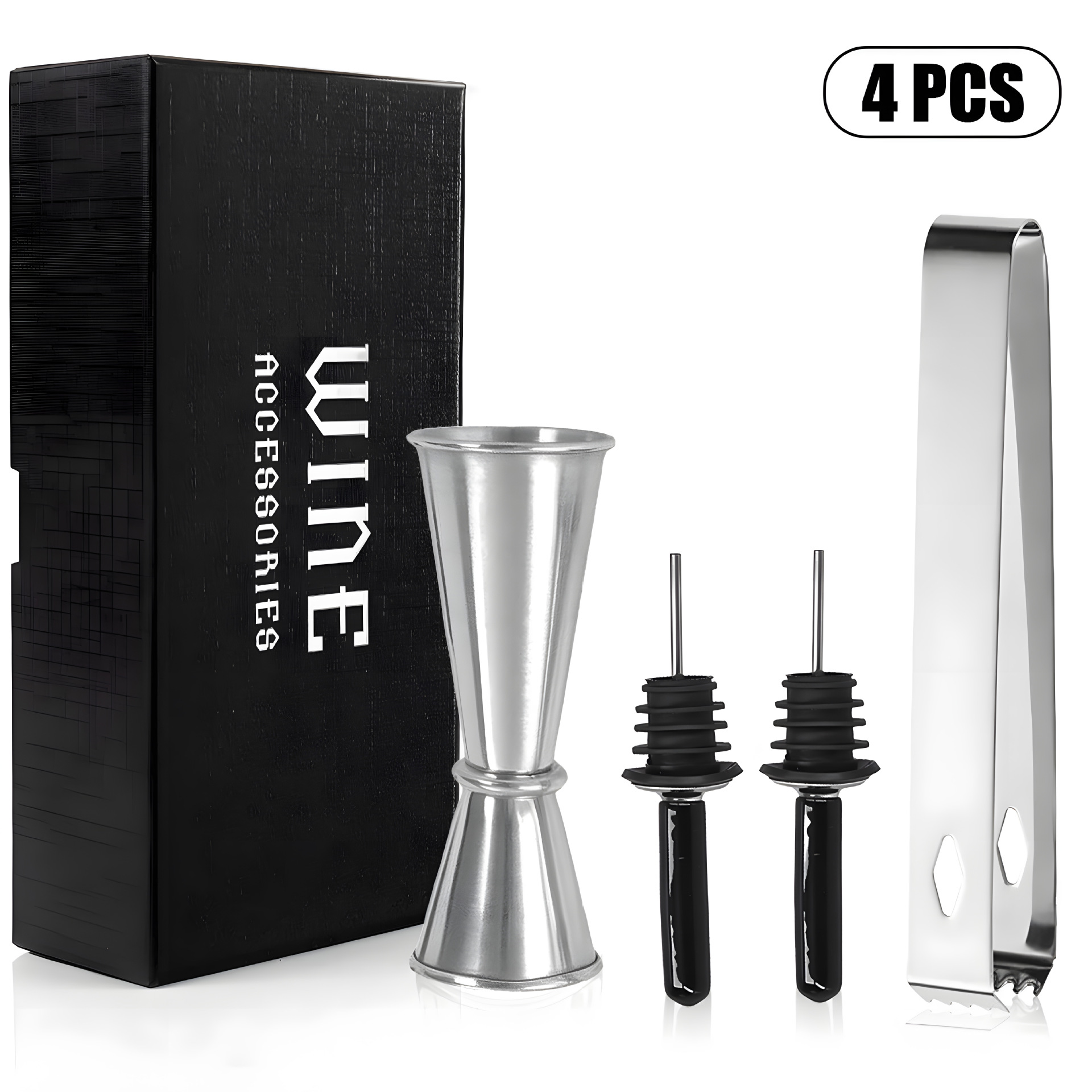 실버 바텐딩 도구 4종 세트(검은 모자 스타일)