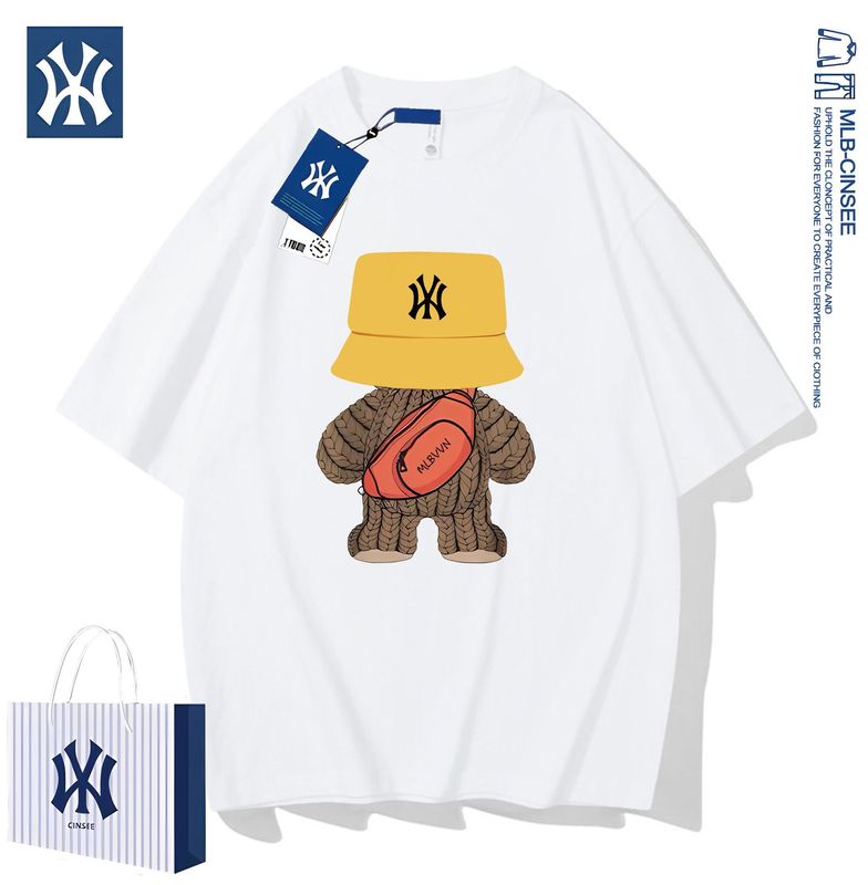 2025 夏 MLB&NY ファッション多用途ピュアコットン Tシャツメンズトレンディブランドライト高級漫画プリントユニセックス半袖|undefined
