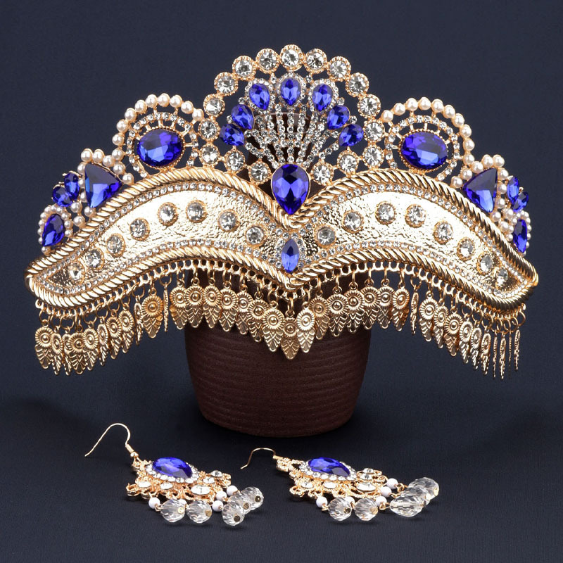 Set di gioielli da sposa corona oro e orecchini con strass_voghion.com