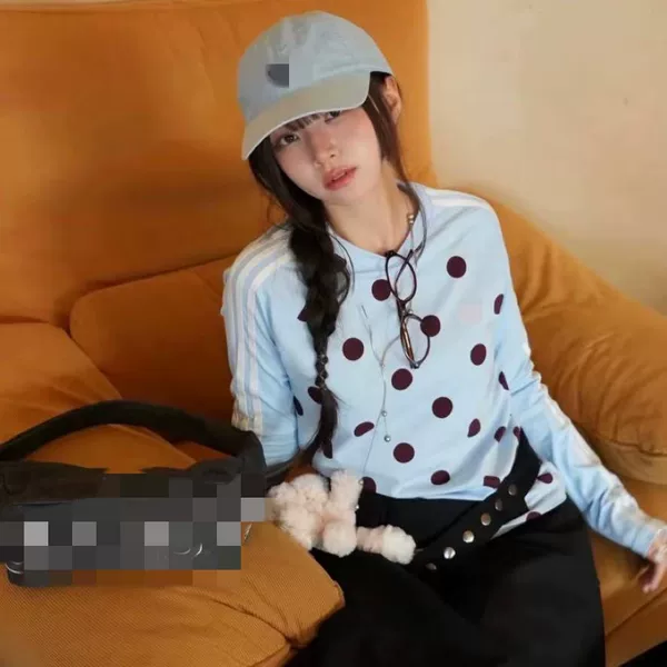 Summer Women's Sporty Casual Trendy Retro Polka Dot Slim Fit Short Sleeve T-shirt Round Neck Long Sleeve Fashion Slim Fit
