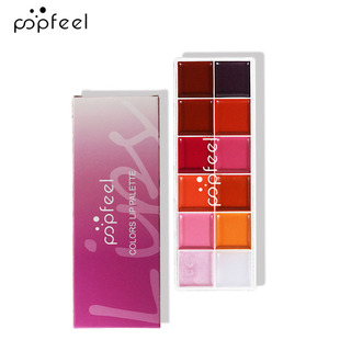 Popfeel 12-Color Makeup Palette Moisturizing and Colorful Beginner Bridal Makeup Studio Makeup Artist Recommends Lip Glaze Lipstick Palette