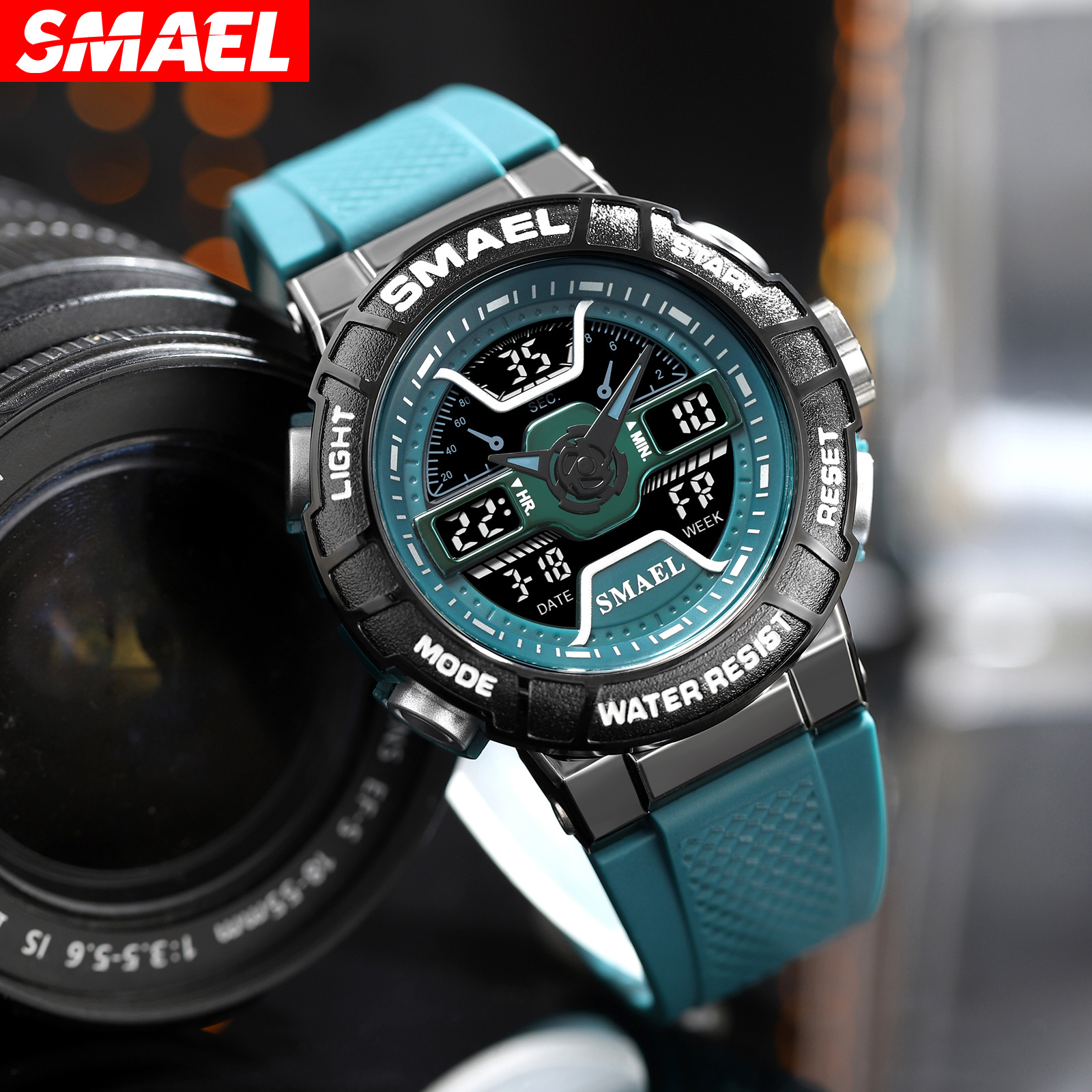 SMAEL Smair 8067 reloj electrónico de los deportes de los hombres redondo reloj de moda luminoso doble multifuncional