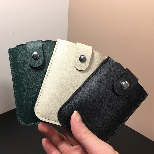 Stacked hidden pull-out card holder storage with multiple card slots PU leather with snap buckle pull-out business card holder storage