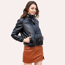 欧美时尚面包服亚马逊跨境秋冬短款皮衣女装外套纯色百搭加厚棉衣