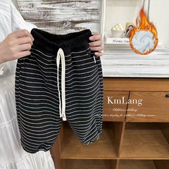 儿童条纹长裤2025秋季新款百搭韩版男女童休闲裤松紧腰黑白条裤子