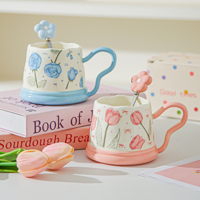 Regalos de mano pequeños regalos de tazas de girasoles de cerámica para el hogar set tazas de tazas de tulipán