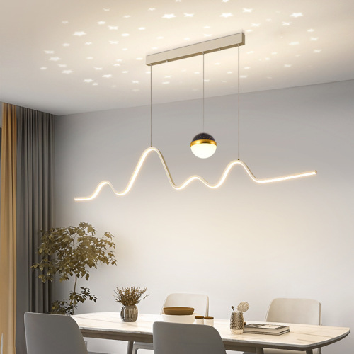 Nordic minimalist creative personal dining room LED long bar table bar lamp wave starry sky dining room pendant light
