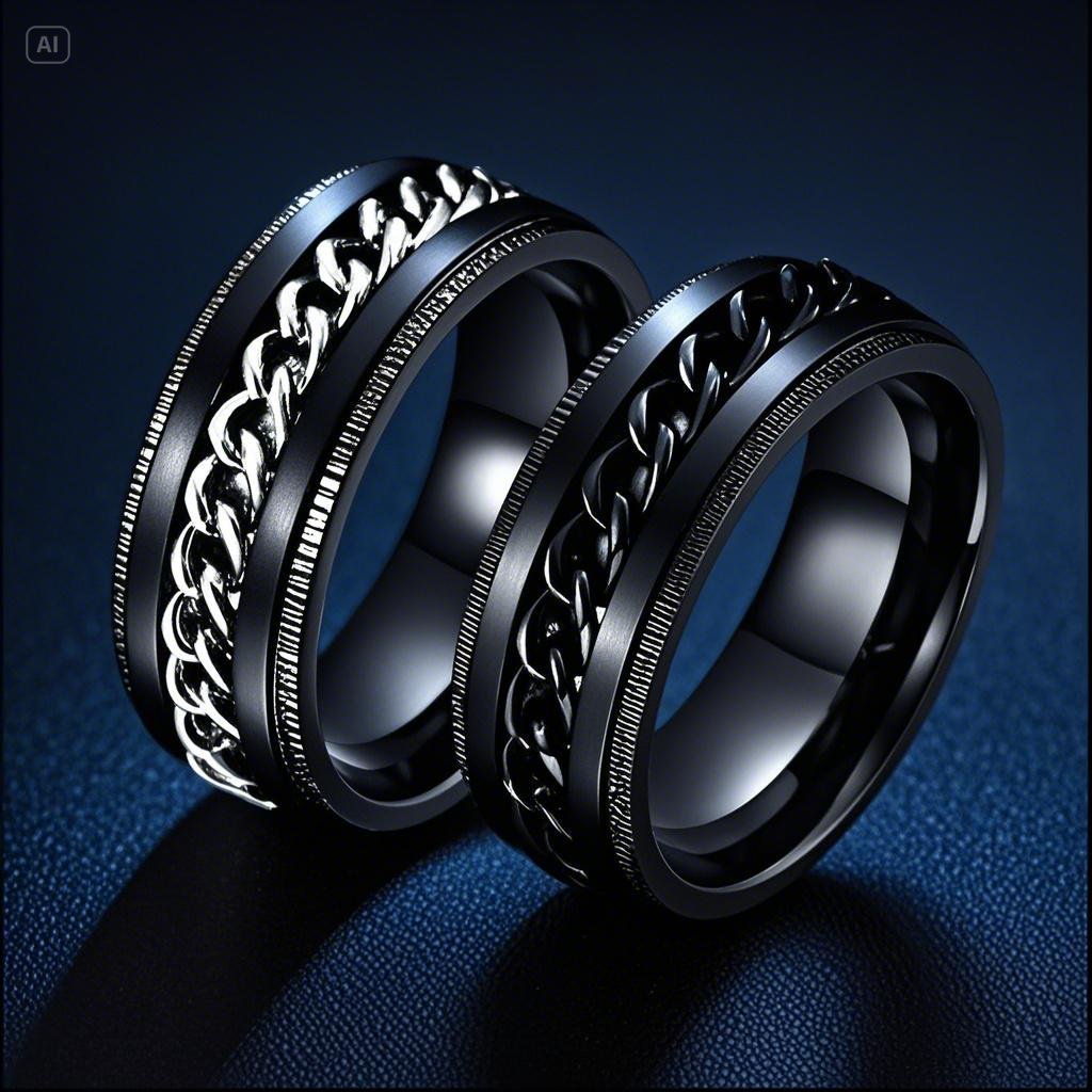 Stainless steel ring does not fade ins style men's rotatable rotating decompression titanium steel ring men's trendy hip-hop plain ring