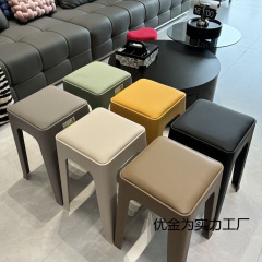 凳子软包加厚板凳家用塑料餐椅子可叠放简约北欧轻奢餐桌客厅家具