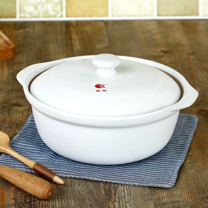 BG54砂鍋耐高溫明火砂鍋湯煲白色燉鍋陶瓷煲干燒養生煲湯淺鍋湯鍋