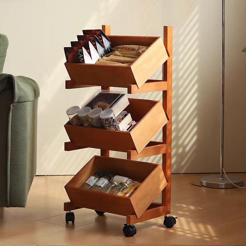 Wooden Storage Rack Multi-layer Bookshelf Removable Snack Storage Rack Living Room Kitchen Fruit and Vegetable Storage Solid Wood Storage Rack